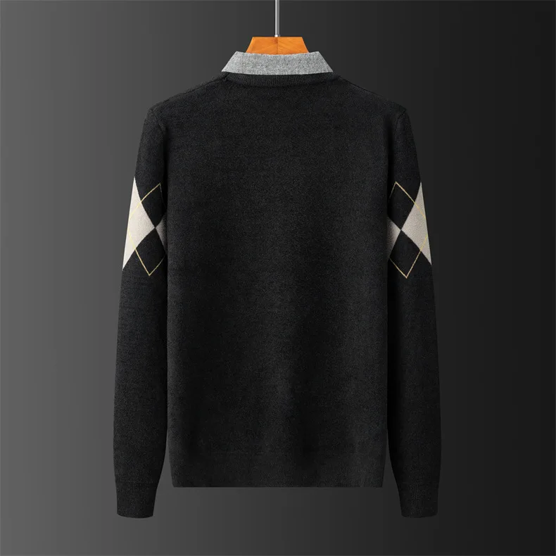 Men's Sweater 2021 Autumn Winter Contrast Color Fashion Clothing  Cotton Warm Jacquard Pullover Top Grade Fleece Male Tops designer sweaters for men