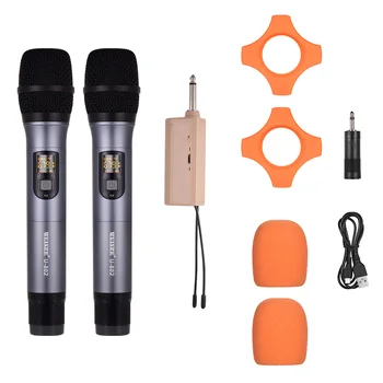 

UHF Wireless Microphone System Dual Dynamic Handheld Mic + One Mini Receiver 50 Channels for Karaoke Singign Business Speech
