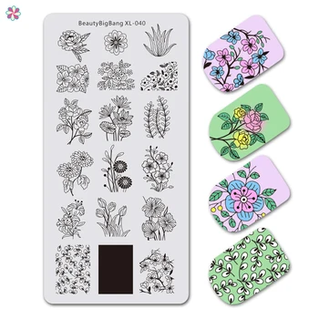 

Beautybigbang 6*12cm Template Stamping Plate Flower Rectangle Manicure Nail Plate Image Plate ArtCY