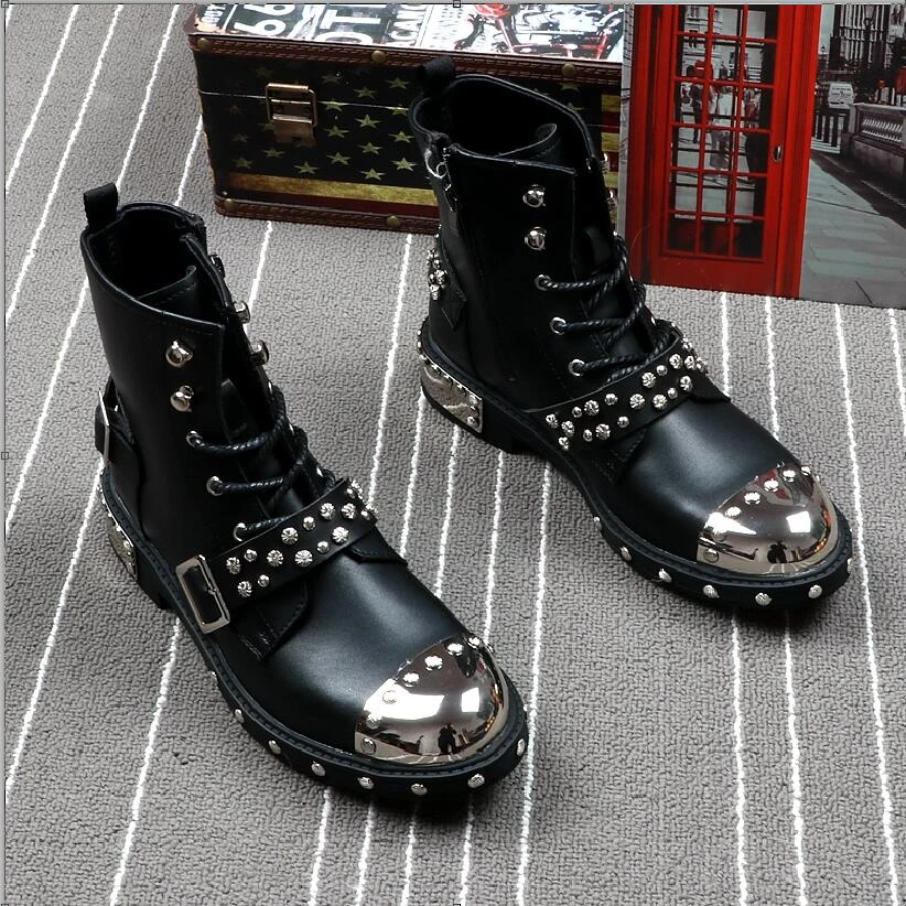 Botines de marca de moda para hombre, botas Punk con remaches, de Metal, de alta calidad, para y otoño| | - AliExpress