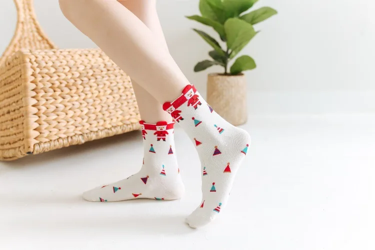 Цветные женские хлопковые носки с объемным рисунком зимние рождественские милые носки для девочек для мужчин и девочек