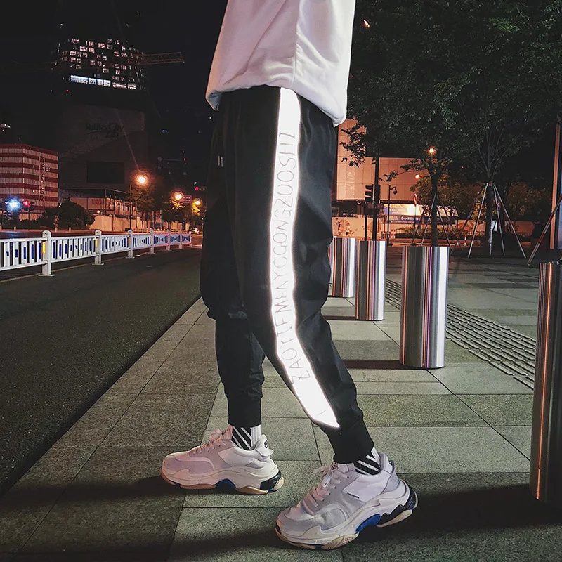 

2019 Autumn New Style Adjustable Fat Thin INS Reflective Couples Trousers Sports Ankle Banded Pants Fashion Man K131 P50