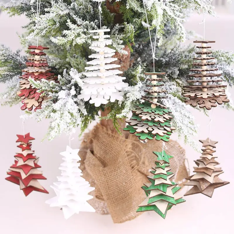 2 шт./компл. вращающиеся елочные украшения 3D звезда снежинка с колокольчиком деревянные висячие подвески для домашнего офиса Декор