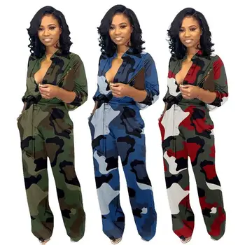

New Fashion Women Sexy Jumpsuit Long Sleeve High Waist Casual Bodysuits Female Camouflage Long Playsuits