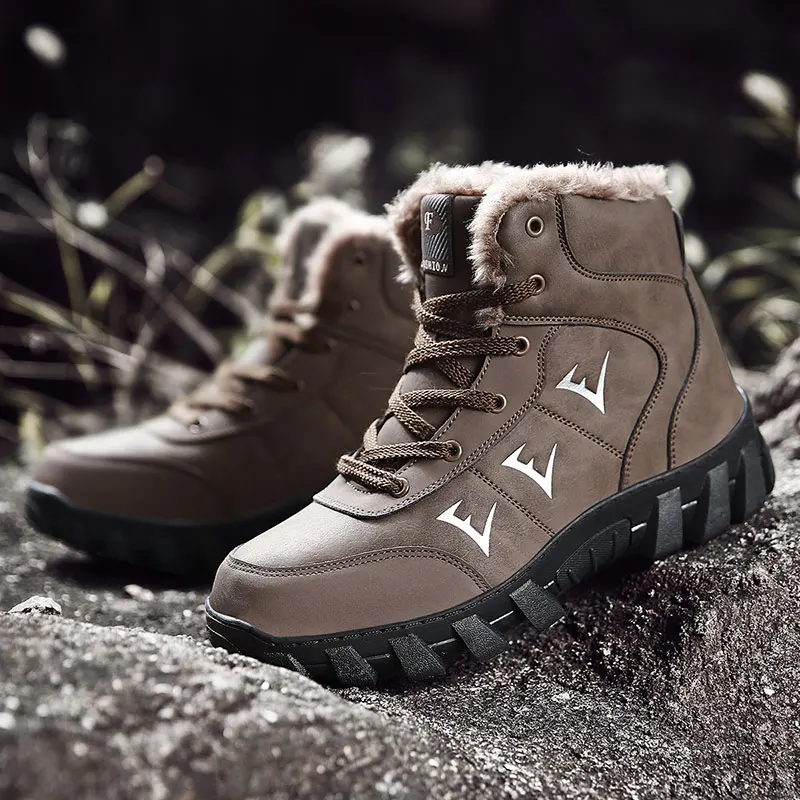 High-top Winter Plus Velvet Warm Snow Boots Breathable Waterproof Leather Non-slip Hunting Shoes Men Outdoor Hiking Sneakers