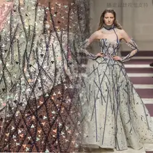 Новое поступление, 5 ярдов/сумка, zz005, цветная Цветочная расшитая блестками Тюлевая сетчатая кружевная ткань для распиловки свадебных платьев