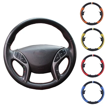 

Black Artificial Leather Car Steering Wheel Cover Hand-stitched DIY for Hyundai Avante i30 2012-2016