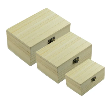 

3 Pack Natural Wooden Box Storage Treasure Pirate Chest Jewelry Beads Cosmetic Makeup Containers - 125/150/175mm