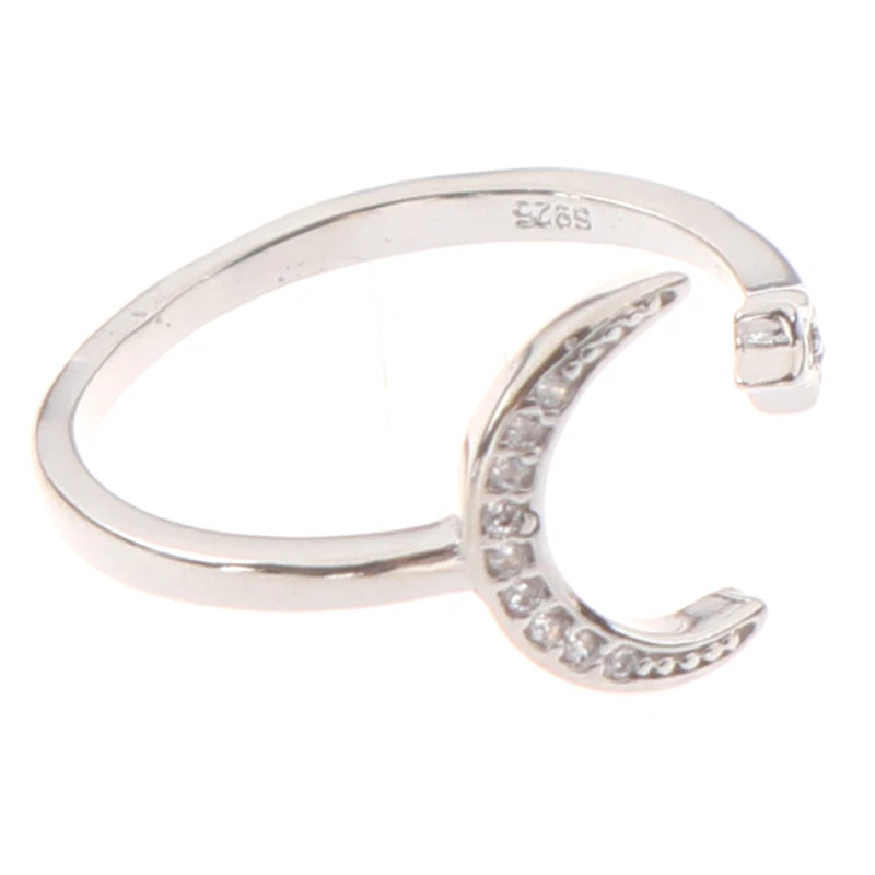 1Pcs 925 Sterling Silver Minimalist Zircon Moon Star Opening Ring For Charming Women Party Fine Jewelry Cute Gift