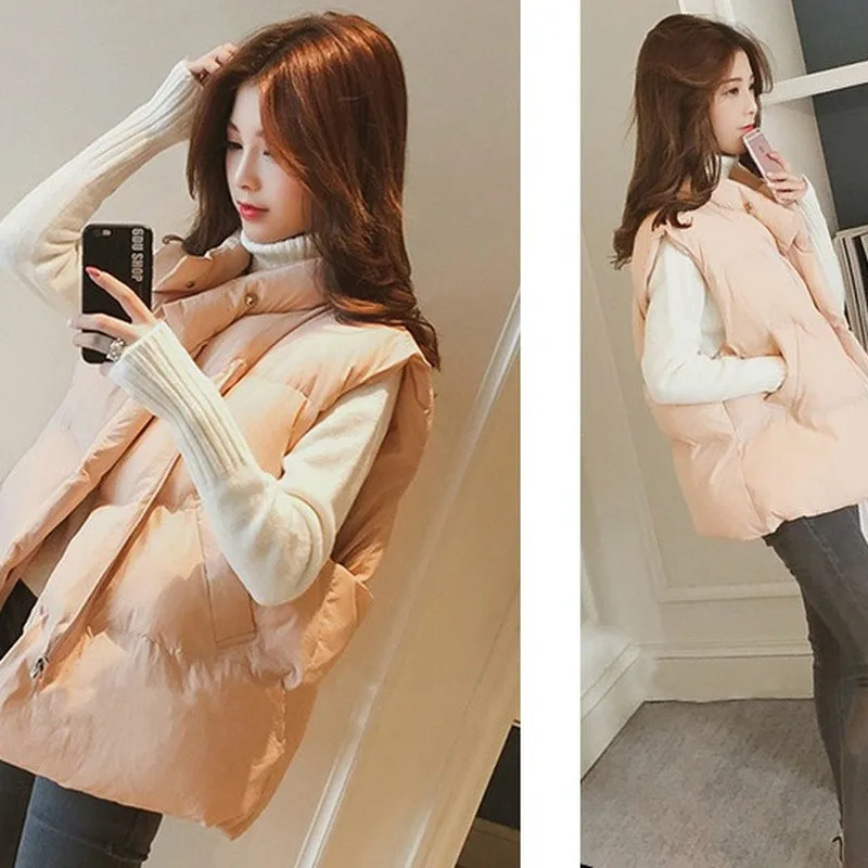 Down cotton vest female winter new loose Korean vest short vest jacket womens vests winter outerwear