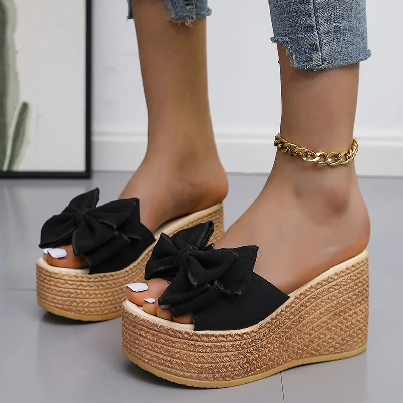 Slippers Sandals Shoes Slippers Sandals Female Slippers Women Slippers Fashion Pee Toe Summer Shoes Butterfly-knot High Heels Women Slides Platform Wedges Ladies Shoes F66