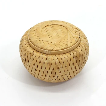 

Bamboo weave storage basket Mini snack storage box Bamboo candy storage tank Tea leaf jar Bamboo crafts