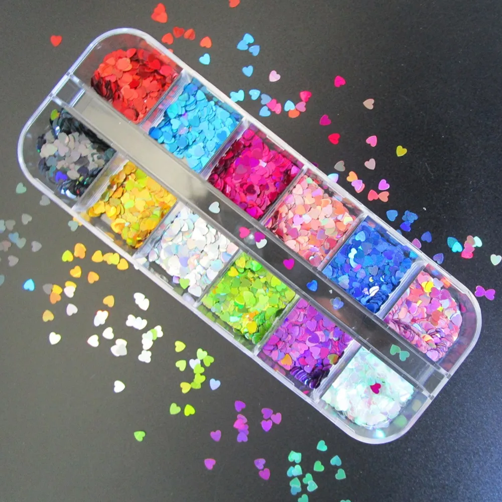 heart nail glitter
