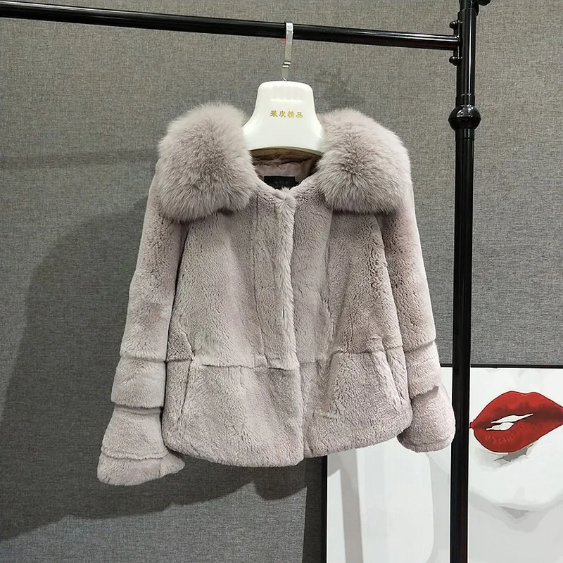 Новые женские зимние куртки из кроличьего меха короткие женские помпон из натурального меха пальто с лисьим мехом воротники вся кожа меховая одежда верхняя одежда