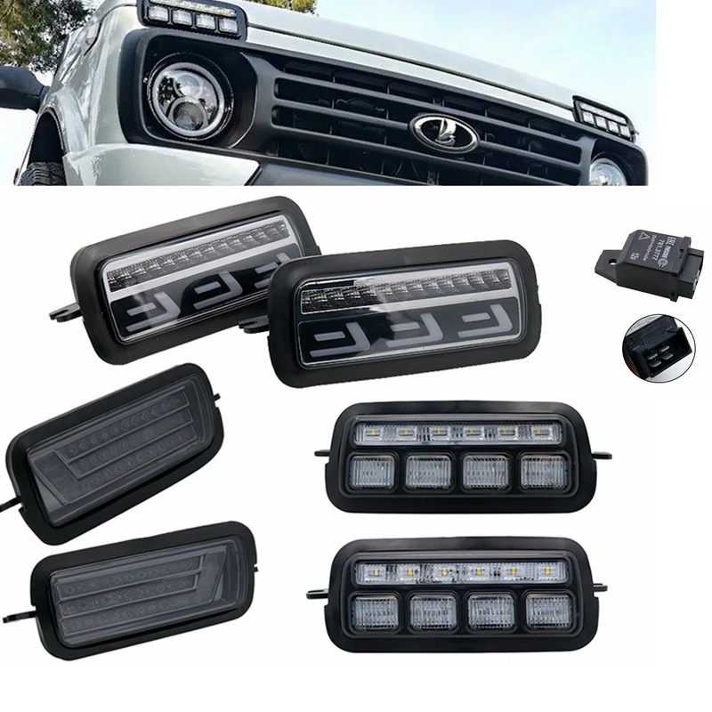 Pair Car Styling Accessories LED Daytime Running Lights for Lada Niva 4x4 Urban 1995 + with Running Turn Signal Light Lamp DRL