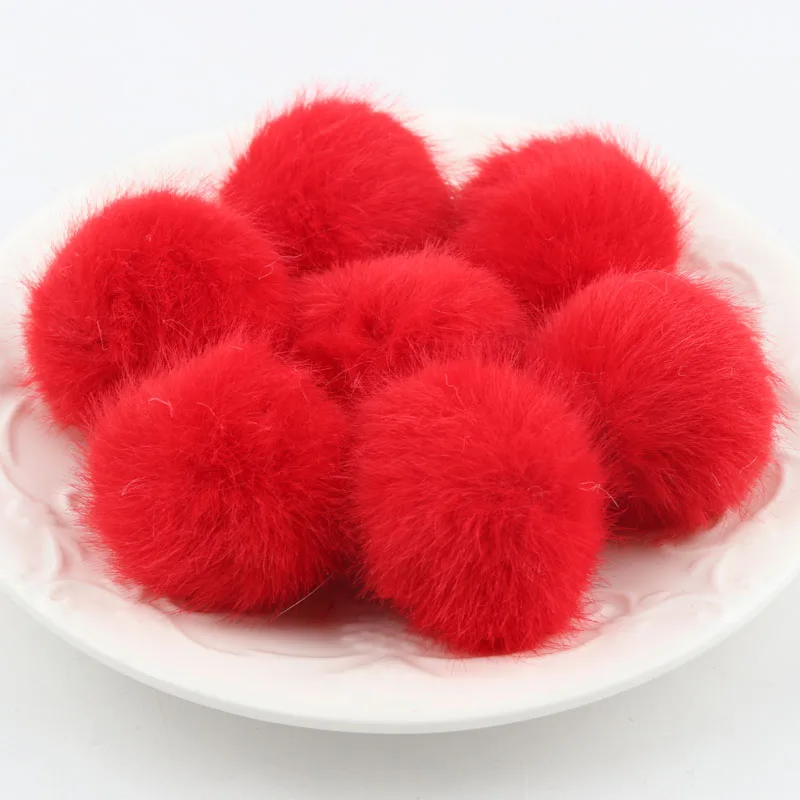 Natural Fluffy Pompom Fur Big Ball Pom Pom Pure Color Pompon Pompoms For Caps Hats Scarf Gloves Clothes Decoration 2.5-3cm 10pcs - Цвет: red