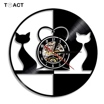 

Love Cats Illuminated Wall Clock Animals Vinyl Record Clock Couplea Cats LED Light Hanging Watch Living Room Decoration horloge