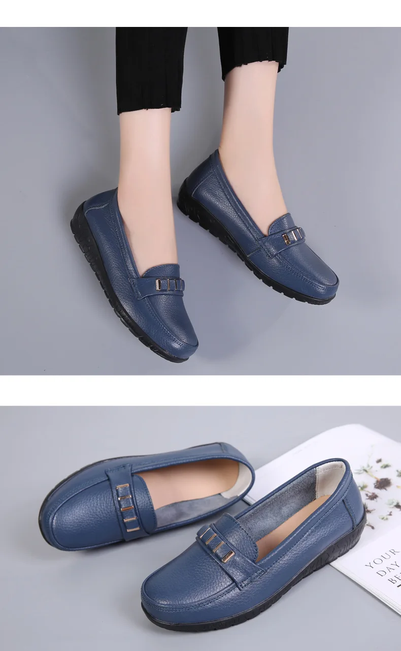 Women shoes genuine leather loafers non-slip solid color casual shoes ladies 2022 new fashion flats woman shoes zapatos de mujer