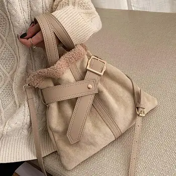 

Elegant Female Plush Tote Bucket Bag 2019 New High Quality Leather Women's Designer Handbag High capacity Shoulder Messenger Bag