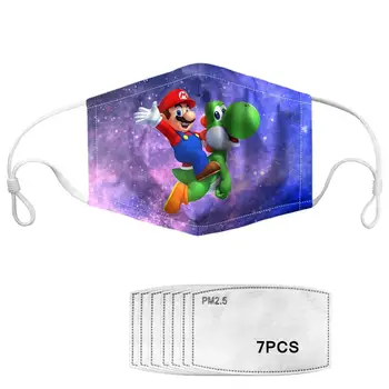 

INSTANTARTS Hot Style Kid Adults Mask Cartoon Mario Printed Face Cover Masque with 7pcs PM 2.5 Filter Anti Haze Dust Mascarillas