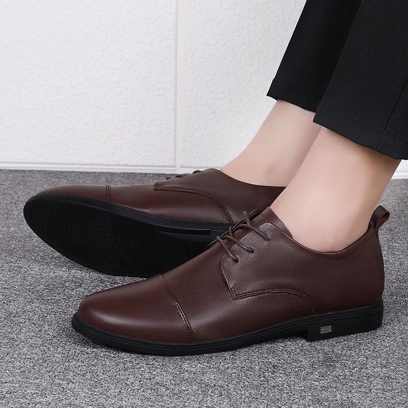 

Fashion Full Grain Leather Men Wedding Party Shoes Casual Oxfords Shoes Lace Up Formal Shoes Pointed Toe Dress Shoes
