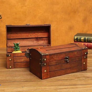 

Retro Treasure Chest with Lock Vintage Wooden Storage Box Antique Style Jewelry Organizer for Wardrobe Jewelry Box Trinket Box
