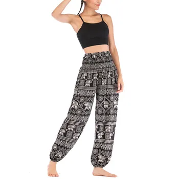 

Women Casual Loose Hippy Pants Sport Printing Trousers Baggy Boho Aladdin Harem Pants Running Elastic Mujer Pants