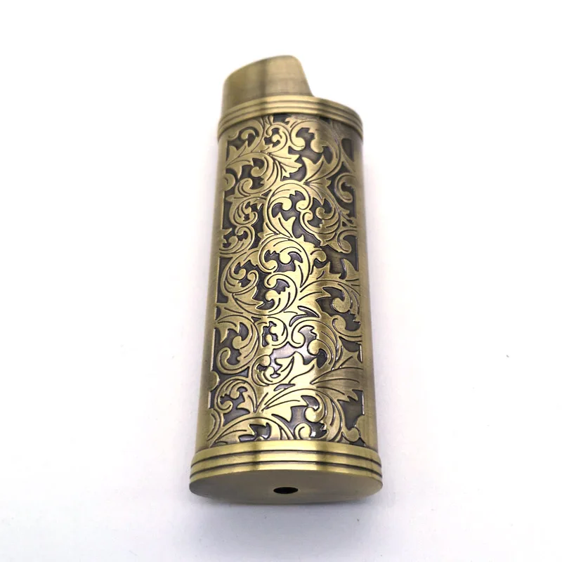 Металлическая броня, газовая зажигалка, корпус Arabesque, полый, резьба по дереву, J5/J3/J8, чехол для зажигалки, общий пластиковый защитный чехол для зажигалки - Цвет: J8-1