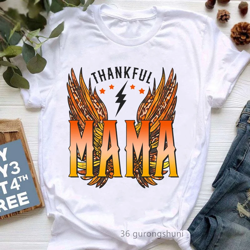 

Thankful Mama Graphic Print T-Shirt Women Clothes 2024 Halloween Witch Tshirt Femme Happy Fall Thanksgiving T Shirt Female Tops