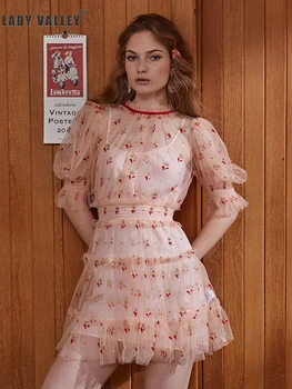 

Free shipping heavy craft bronzing pattern sexy hollow bubble sleeve elastic waist waist mesh dress ladies summer new