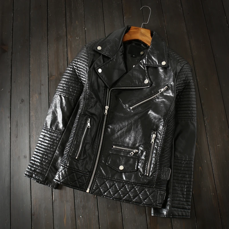 Men Motorcycle Pu Leather Jacket Autumn Winter New Camouflage Vintage Zipper Short Coat Fashion Bla