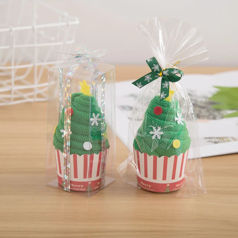 Christmas Gift Cupcake Cotton New Year Decoration Home Kids Children Cotton Christmas Towel Cute Attractive Soft Festival