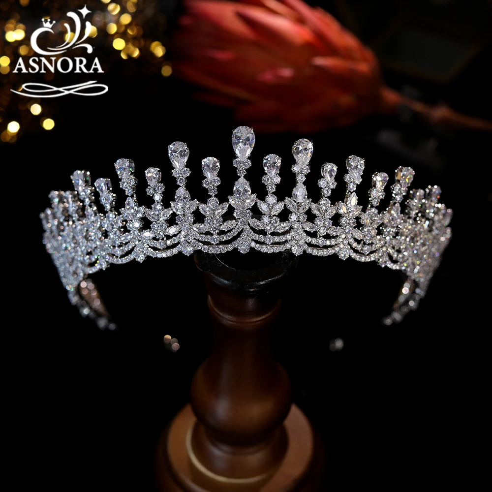 Crown ASNORA New Bridal Wedding Tiaras And Crowns Lengthen Headdress Women's Anniversary Party Hair Accessories Jewelry Wedding