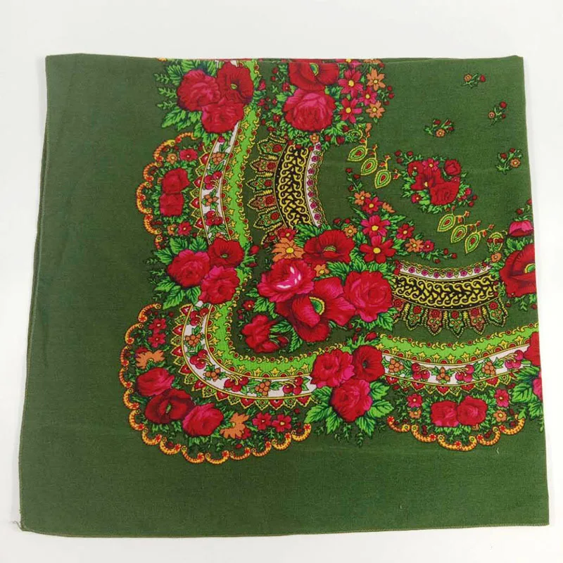 Russian National Women Square Scarf Big Size Cotton Flower Print Shawl Winter Scarves Ladies Retro Fringed Foulard Bandana