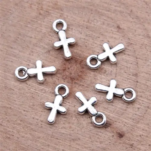 WYSIWYG DIY 주얼리 제작용 크로스 참, 앤티크 실버 컬러 합금 참 펜던트, 10x6mm, 40 개 2