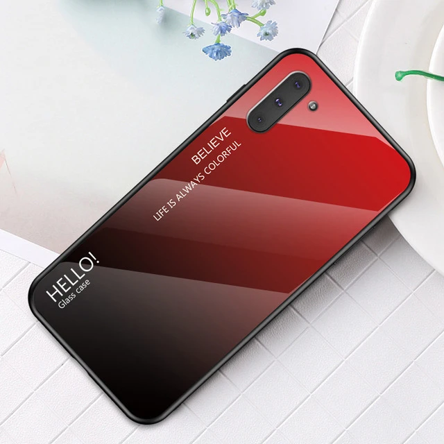 Red Alxun для samsung Note10 Plus, чехол с цветным градиентом, силиконовая рамка, закаленное стекло, задняя крышка для samsung Note10 Pro Note10+ чехол - Цвет: Red