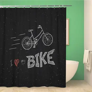 

Bathroom Shower Curtain Bicycle Moving Bike I Love My Chalkboard Cycle Racing 60x72 inches Waterproof Bath Curtain Set with