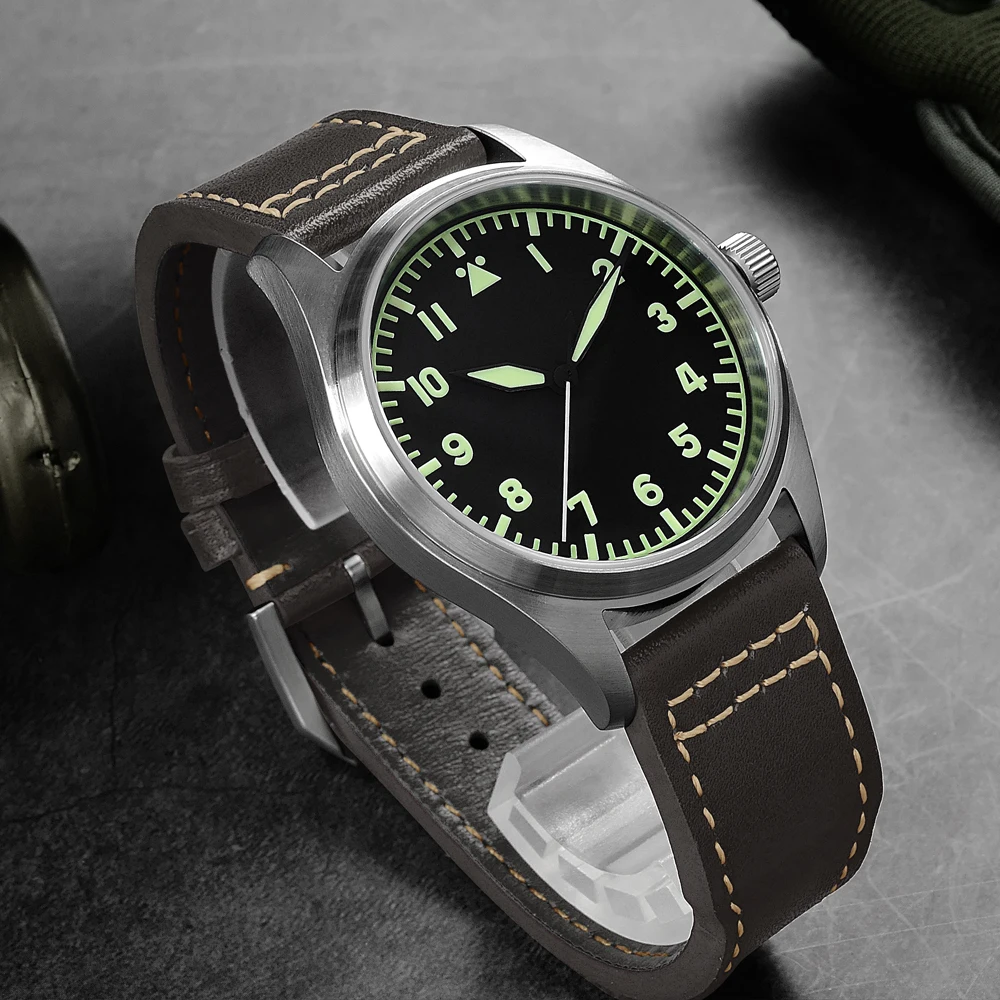 San Martin Watch Pilot Vintage Leather Strap Waterproof Luminous Machine / Quartz Men's Watch