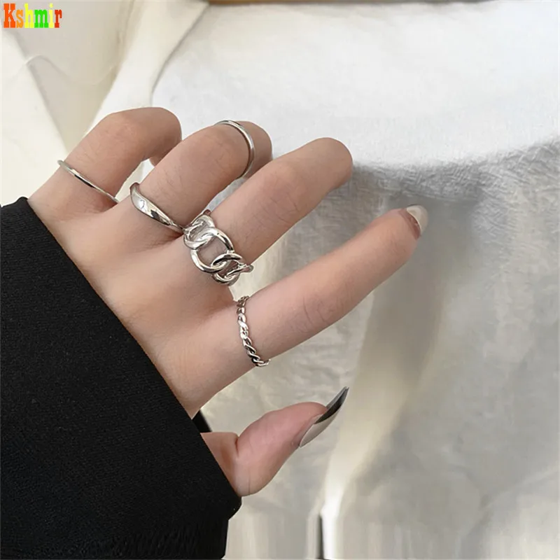 

Kshmir The new fashion five - piece ring personality hollow-out ring temperament metal texture joint ring female 2020