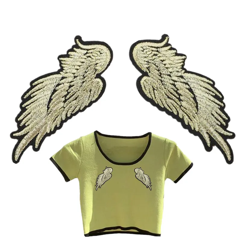 

Iron on patches applique for clothing accessories embroidery patch gold wings Diy women baby boy clothes stickers angel parches