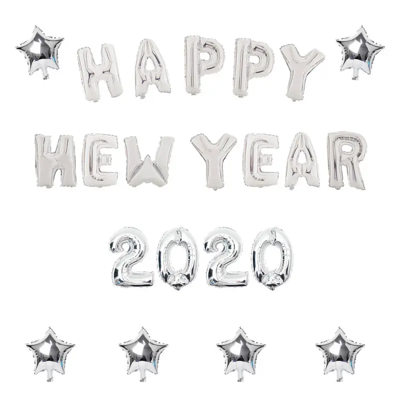 22pcs silver Воздушные шары из фольги с надписью «Happy new year», золотые, серебристые, голубые, розовые, новогодние украшения, navidad, новогодние, вечерние, с цифрами - Цвет: 22pcs silver