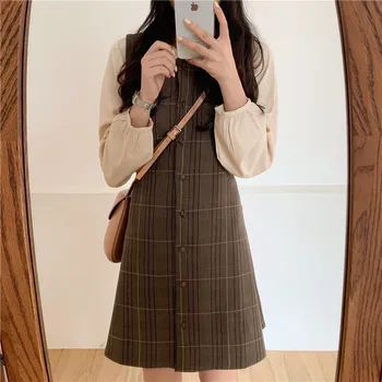 

2019 New S XL Spring robe femme Boho Sleeveless Plaid Vintage Women Dresses Female Dress square neck sundress Robe Femme Vestido