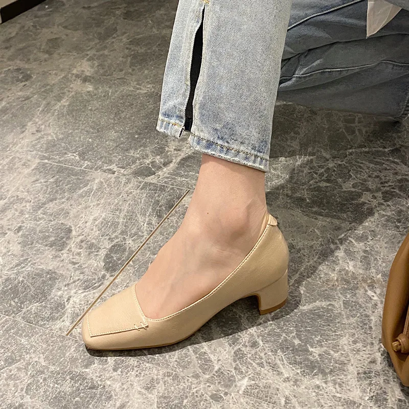 

South Korea Single 2020 New Style Spring Korean-style Style Square Head Chunky-Heel chao xian xie Subnet Red High Heel Shoes Com