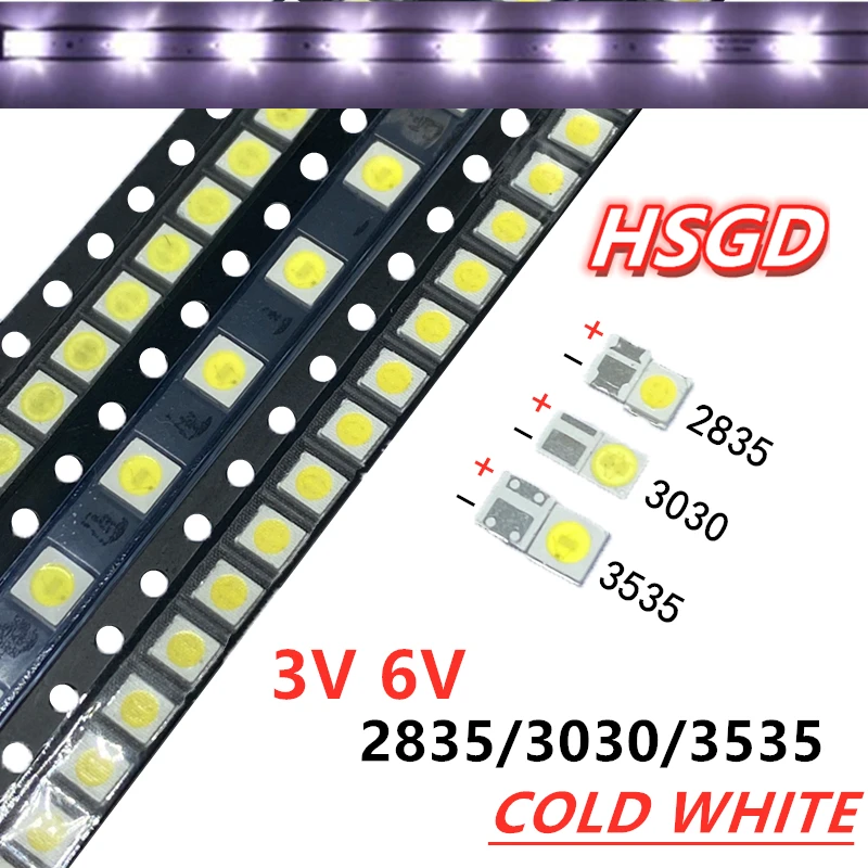 For IG led tv backlight 2835 3030 3535 3V 6V 1W 3W kit electronique led for lcd tv repair Cool cold white 50 100Pcs