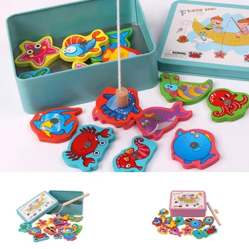 

Children Magnetic Fishing Toys Set Wooden Boy Girl Cognition Baby Educational Magnet Fish Toy