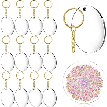 

2 Inch Clear Round Acrylic Keychain Blanks andGold Circle Key Chains for Diy Crafts Projects Supplies (72 Pieces)