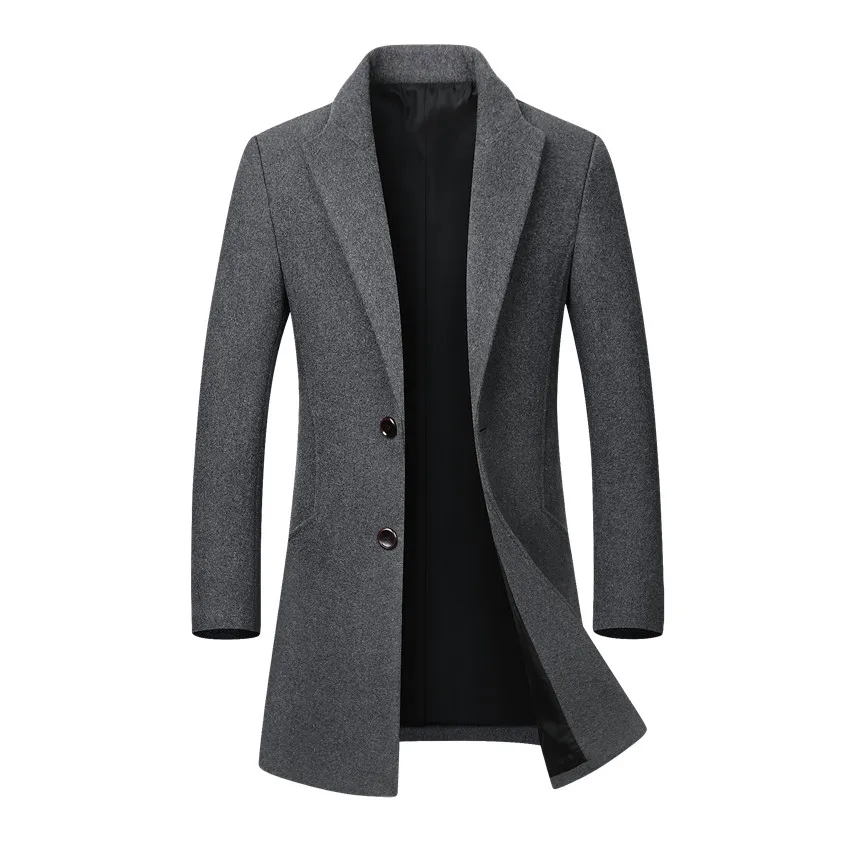 

Men Jacket Warm Winter Trench Coat Long Outwear Button Overcoat Male Casual Windbreaker Overcoat coats Wool Blends