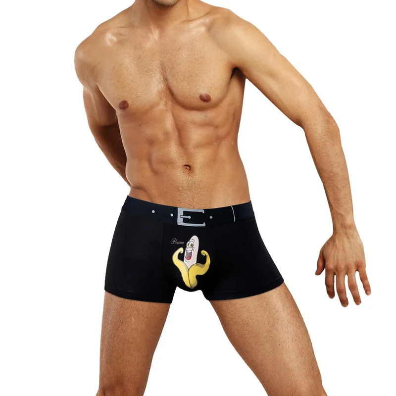 Male underwear shortd Men's Modal Soft Boxer Cartoon Printed solid Color Belt Printing Breathable Underwear