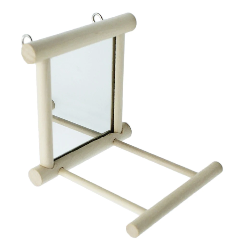 Wood Pet Bird Mirror Toy for Parrot Macaw African Greys Budgies Cockatoo Parakeet Cockatiels Conure Lovebird