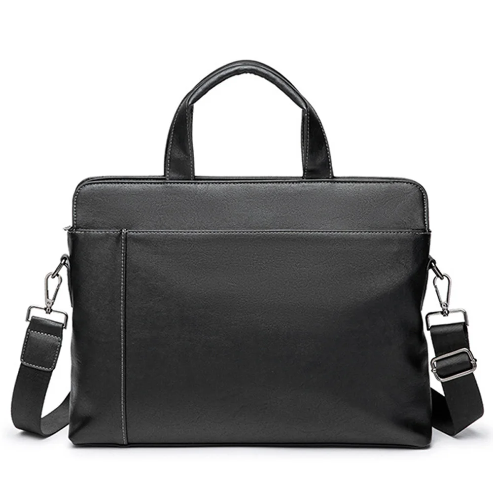Мужской черный кожаный портфель деловая сумка для ноутбука 14 дюймов мессенджер